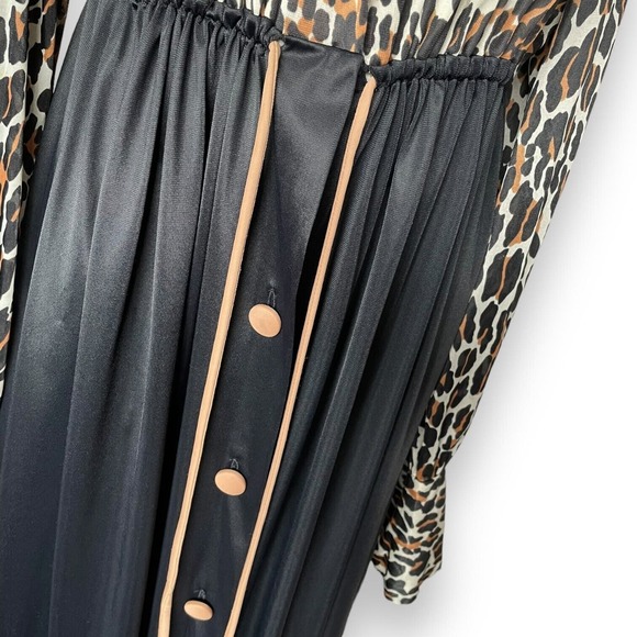 VTG 60s Vanity Fair Leopard Print Black Dressing Gown Hostess Nylon House Dress - Picture 3 of 7